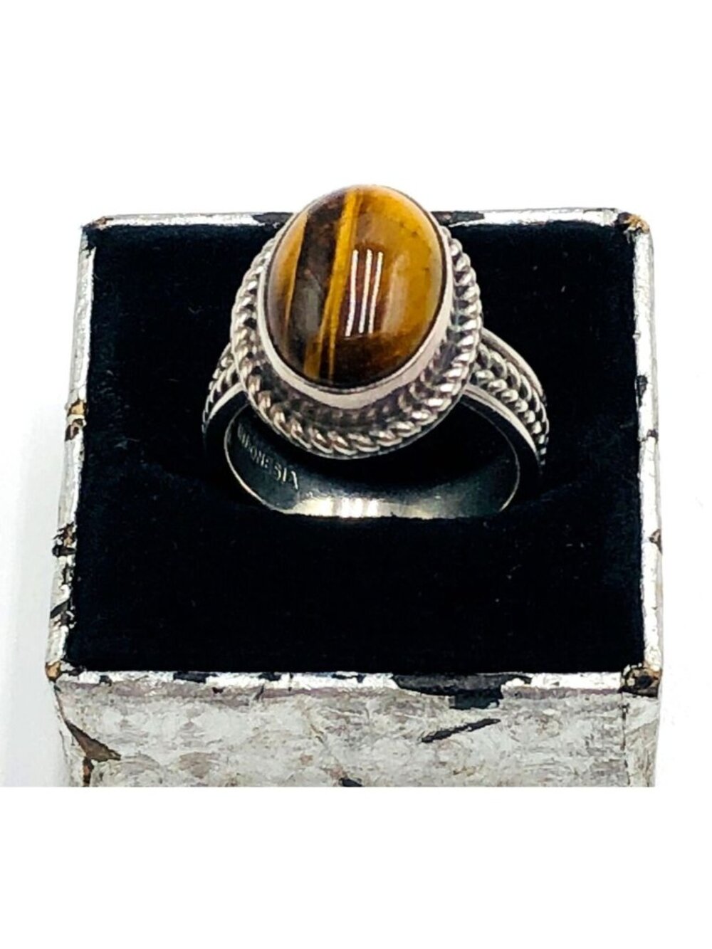 Suarti BA Bali Indonesian Tiger Eye Gemstone Sterling Silver Ring Size 6